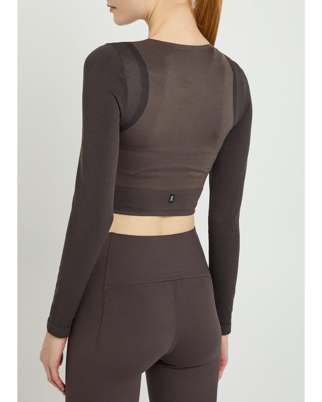 On Shoes Studio Ribbed-Jacquard Stretch-Knit Crop Top in Brown | Lyst