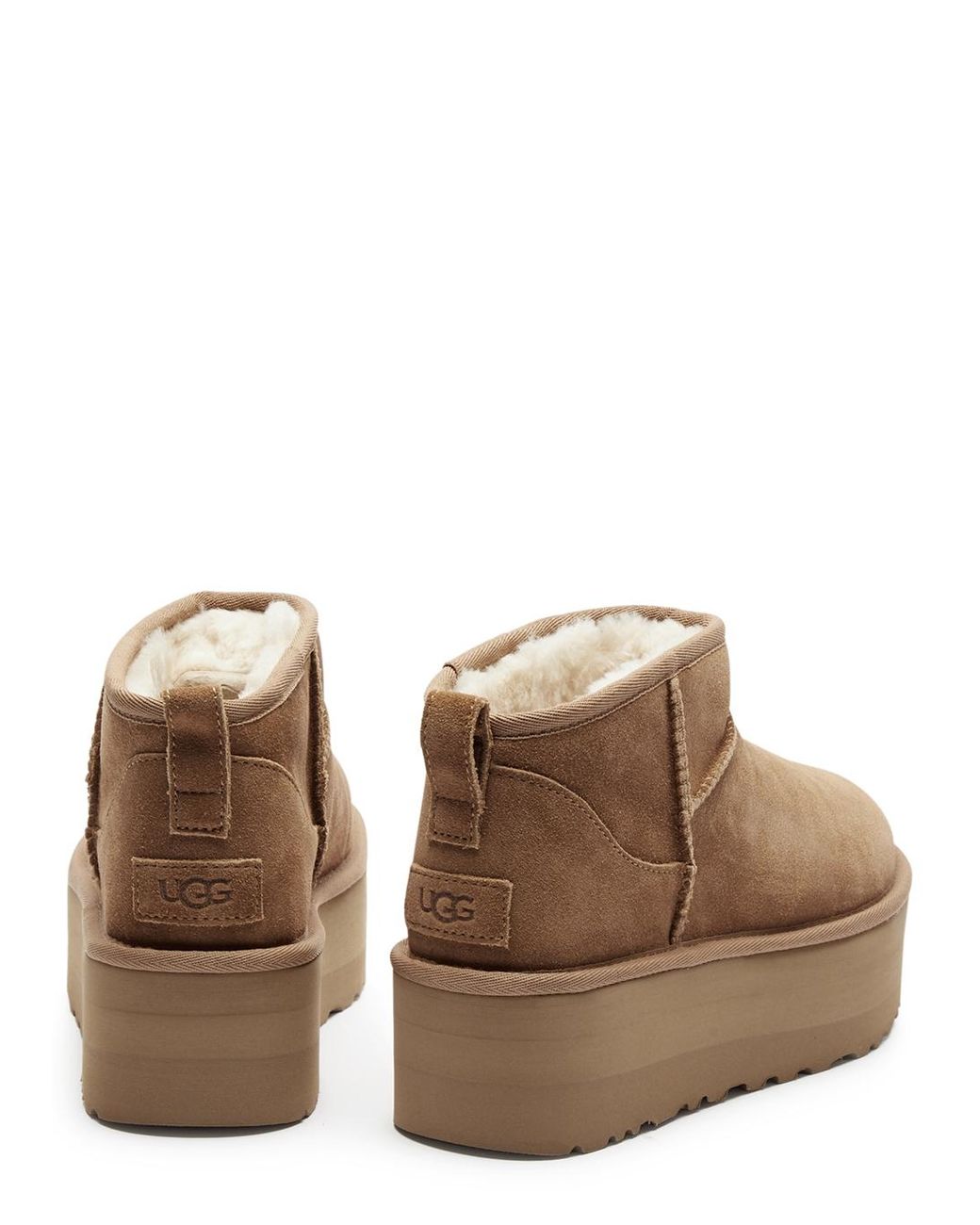 UGG Classic Ultra Mini Suede Flatform Boots in Brown | Lyst