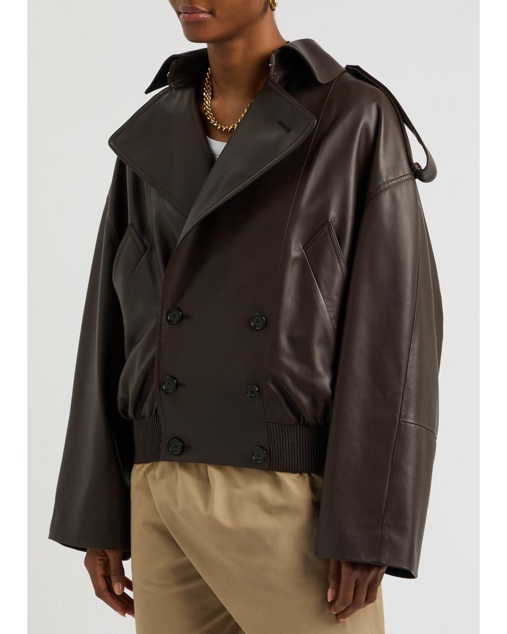 Loewe Double-Breasted Leather Trench Jacket in Black | Lyst UK