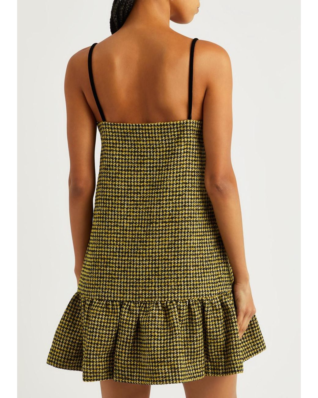 Ganni Sleeveless Houndstooth Minidress in Green | Lyst