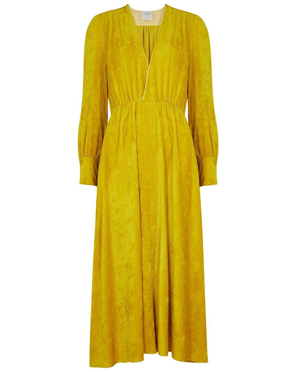 Forte Forte Yellow Plunge Velvet Midi Dress | Lyst