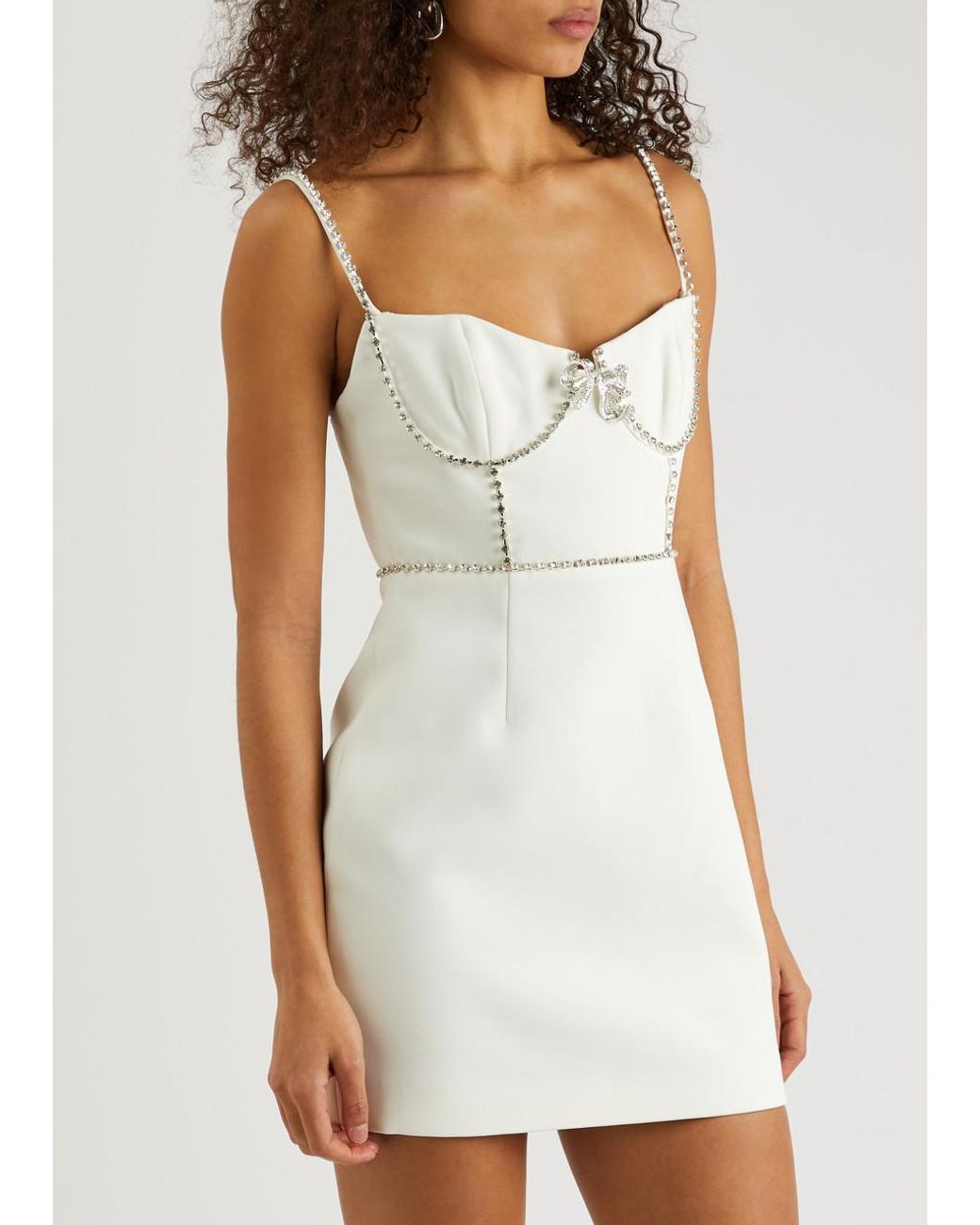 Self-Portrait Crystal-embellished Bow Mini Dress in White | Lyst Self-Portrait Crystal-embellished Bow Mini Dress in White | Lyst