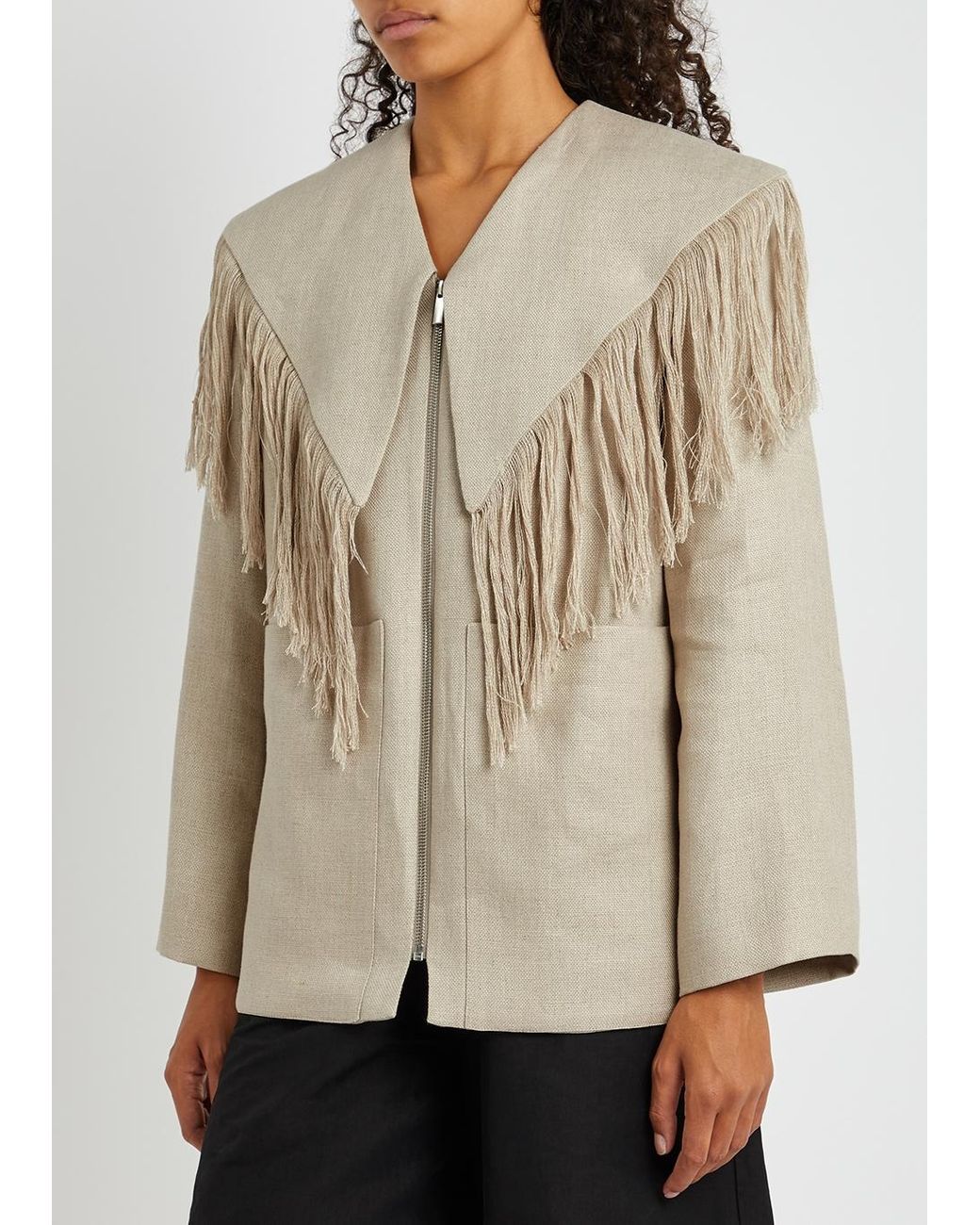 By Malene Birger Allies Sand Fringed Linen Jacket in Natural |