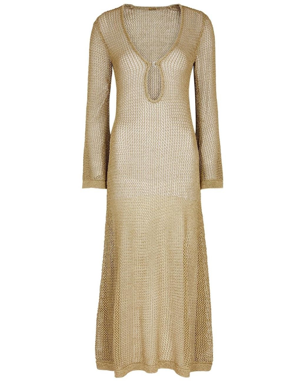 Dodo Bar Or Etta Metallic Open-knit Midi Dress in Natural | Lyst