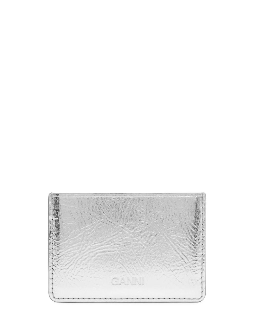 Ganni Gray Bou Metallic Leather Card Holder