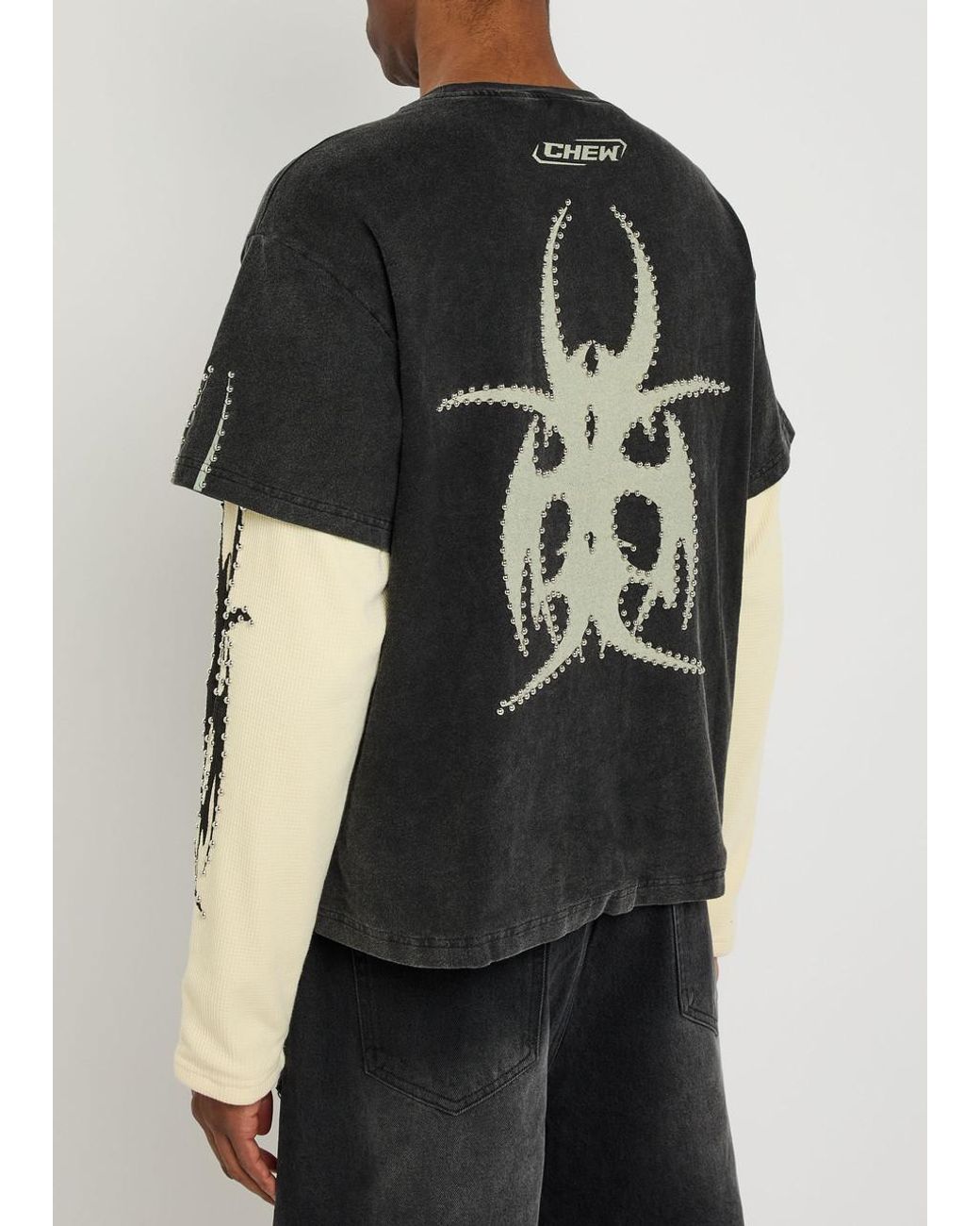 Chew Forever Roach Studded Printed Long Sleeve Cotton T-Shirt in