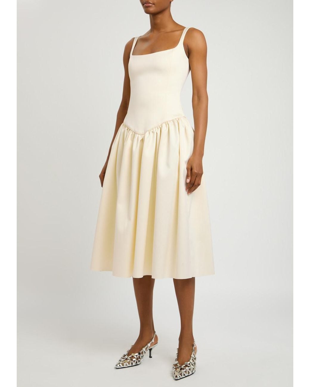 De La Vali White Lola Satin Midi Dress