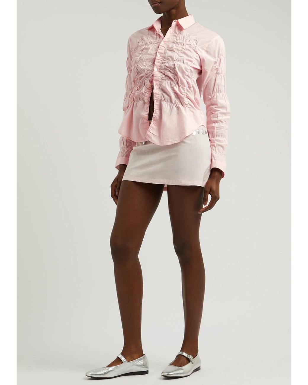 GIMAGUAS Lupa Smocked Cotton Shirt in Pink | Lyst