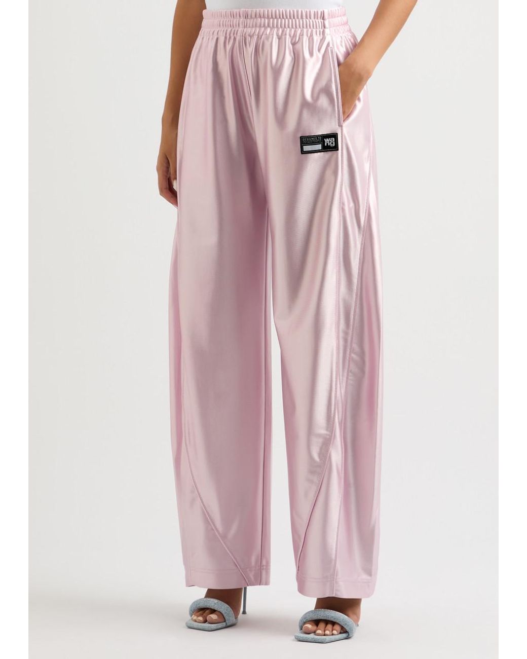 T By Alexander Wang Logo Satin-Jersey Track Pants in Pink | Lyst