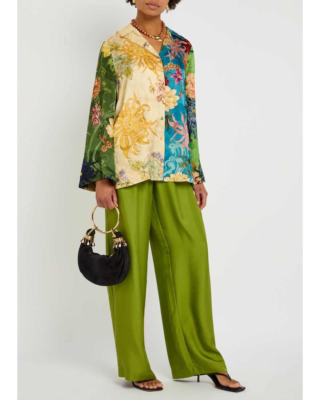 ALÉMAIS Green Avery Floral Satin Shirt