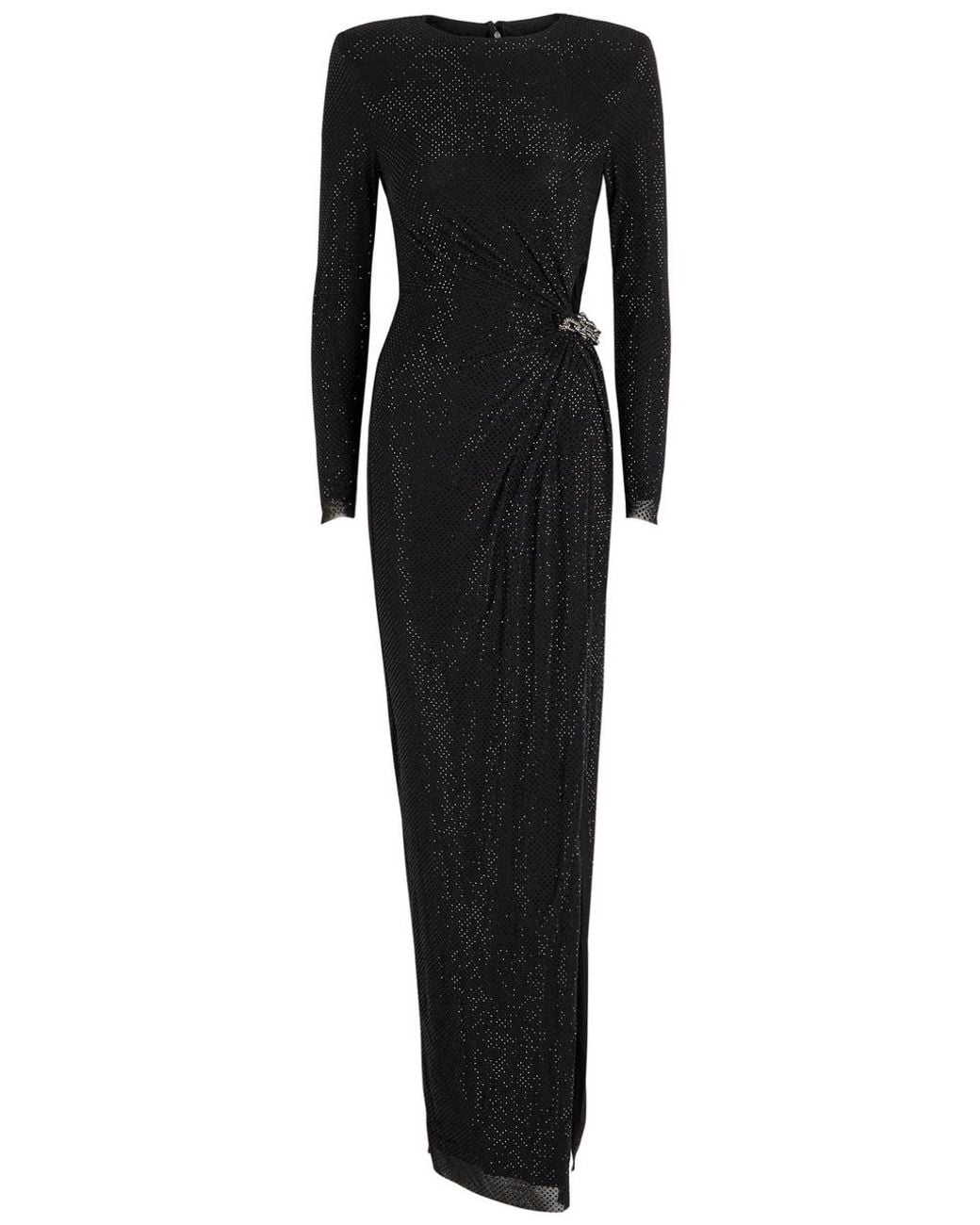 Self-Portrait Black Crystal-Embellished Mesh Maxi Dress