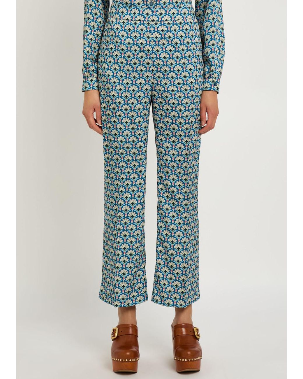 Etro Blue Patterned Satin Straight-Leg Trousers