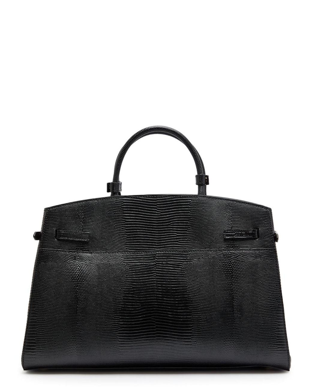 DeMellier The Hudson Lizard-Effect Leather Top Handle Bag in Black