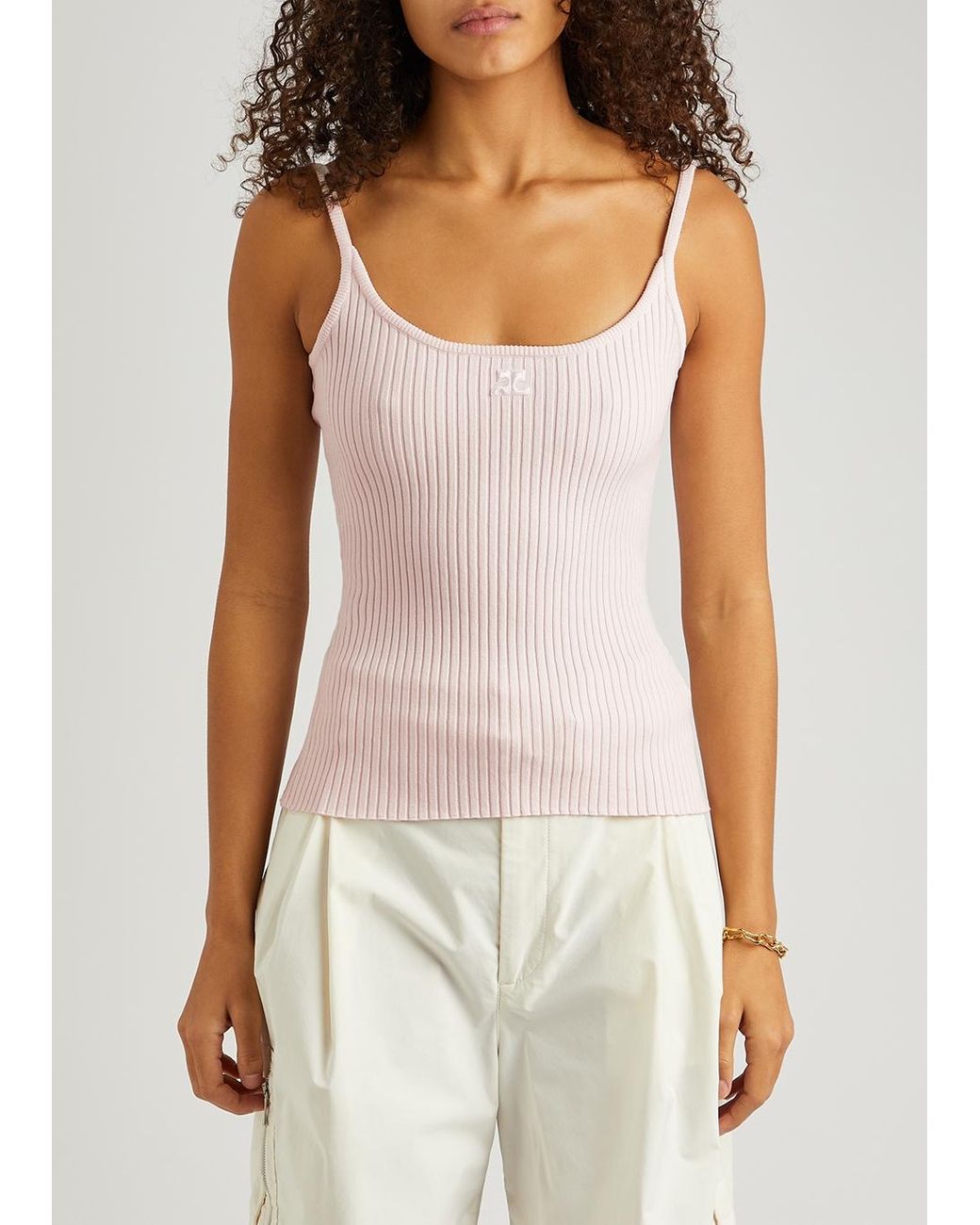 Courreges Ribbed-knit Tank in Pink | Lyst