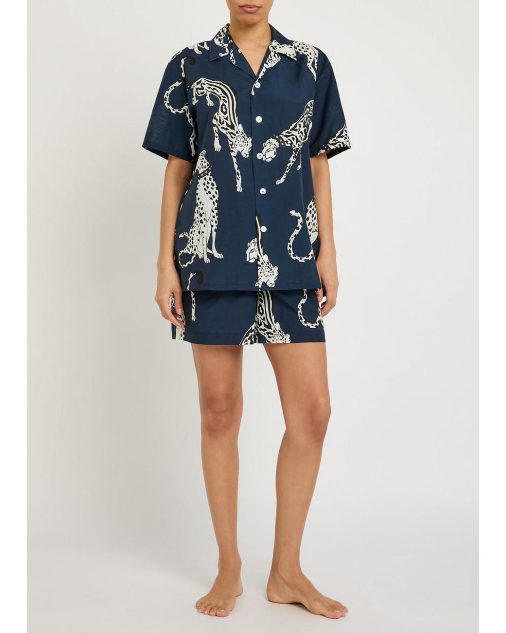 Olivia Von Halle Blue Emeli Printed Cotton-Blend Pyjama Set