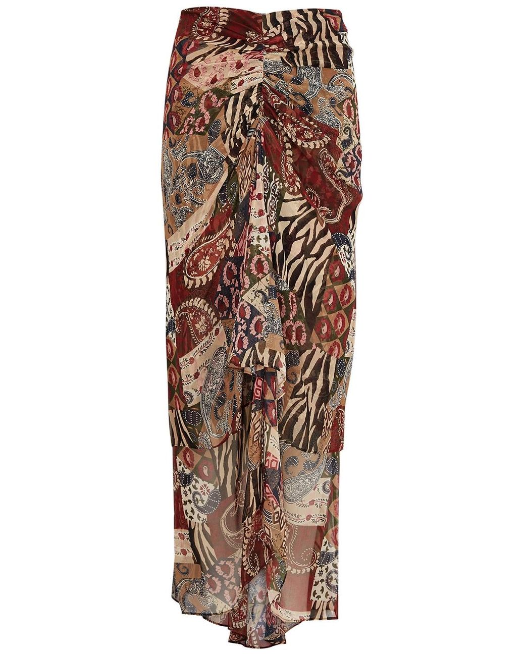 Veronica Beard Sira Patchwork-print Silk-chiffon Midi Skirt in Brown | Lyst