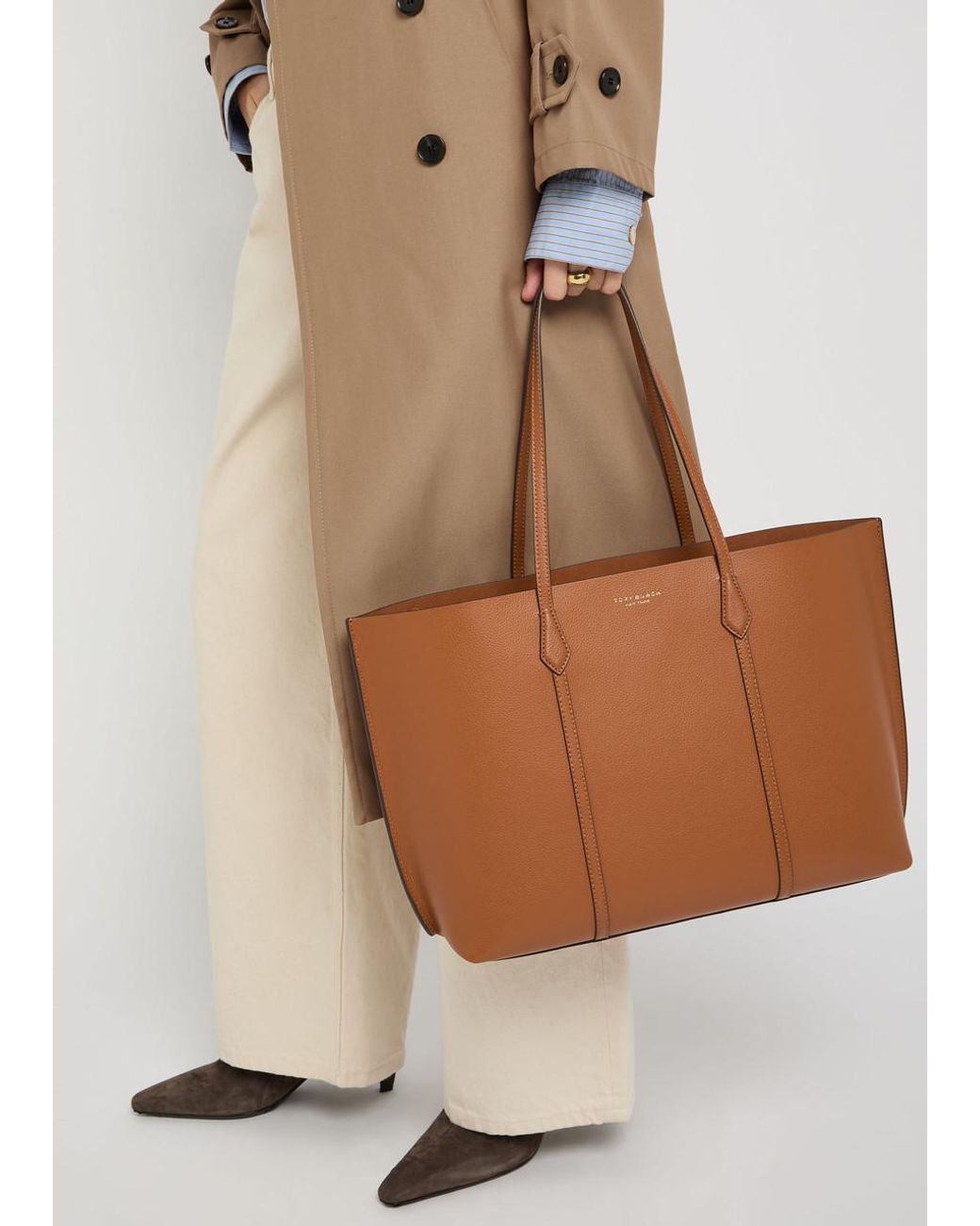 Tory Burch Brown Perry Grained Leather Tote Bag