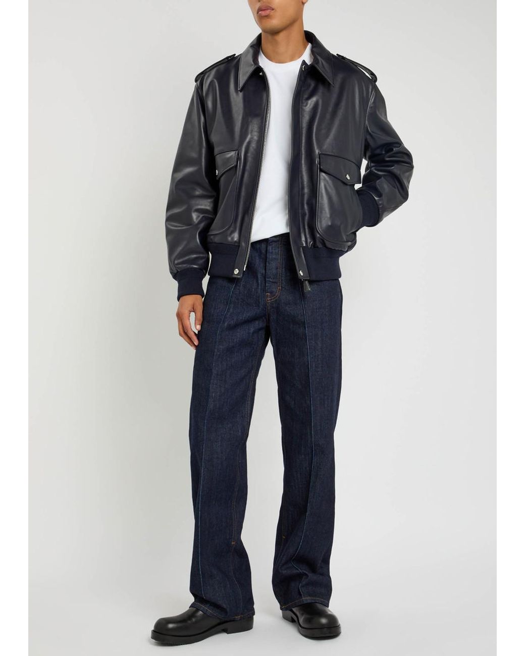 Givenchy Blue Padded Leather Bomber Jacket for men