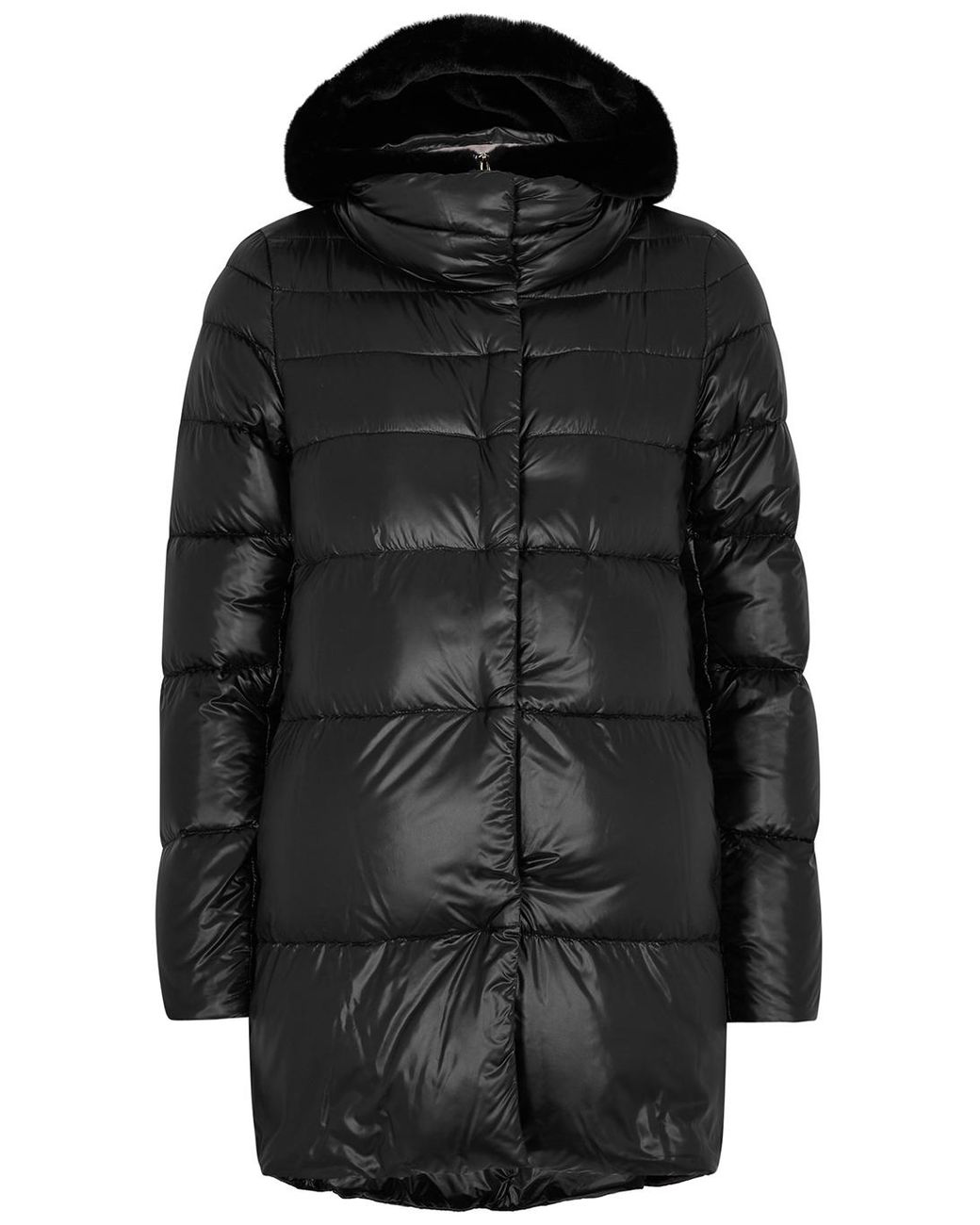 Herno Black Faux Fur-trimmed Quilted Shell Coat | Lyst