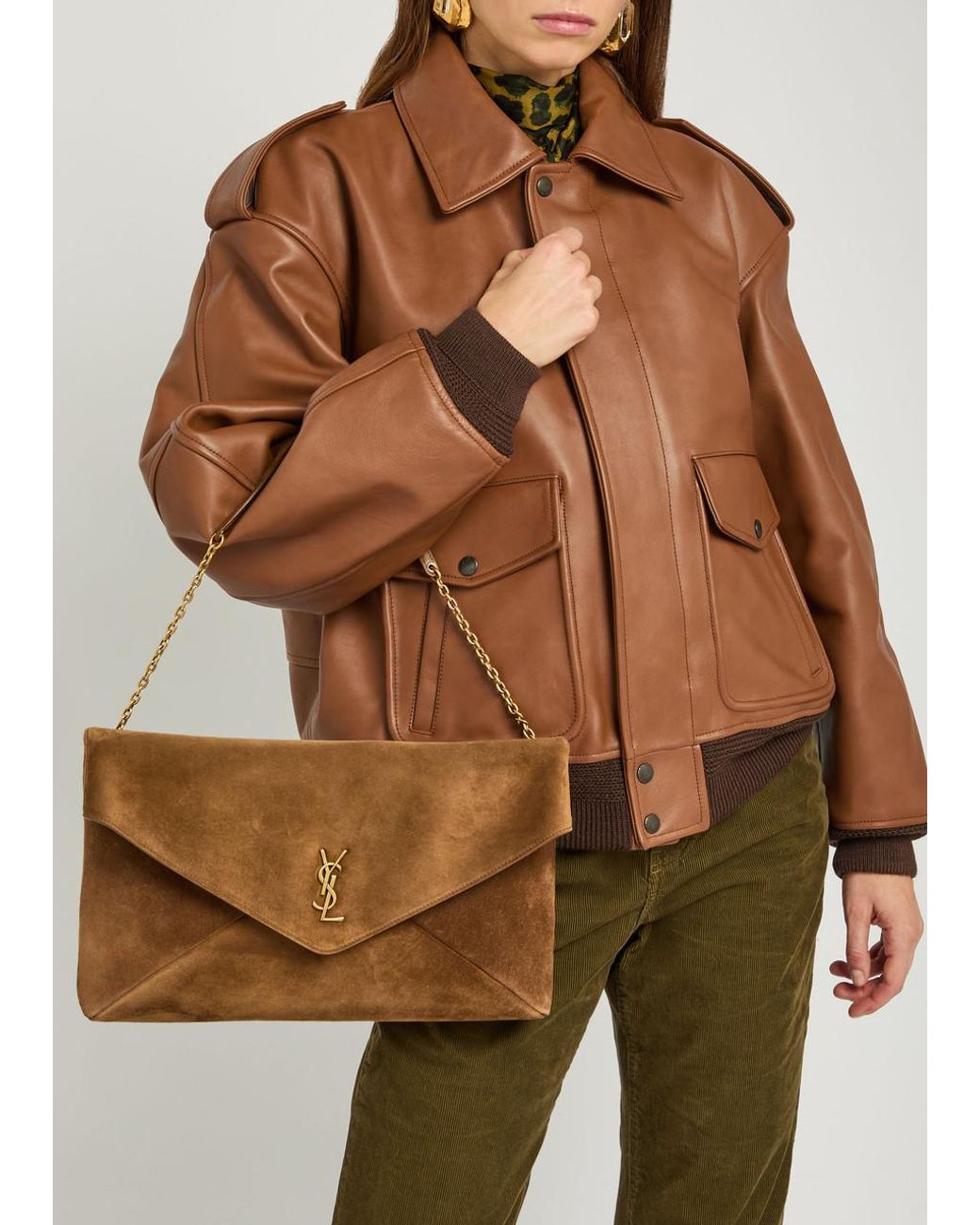 Saint Laurent Brown Envelope Suede Pouch