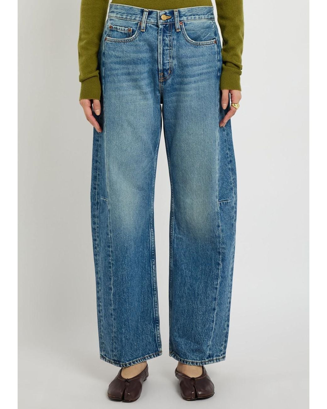 B Sides Blue Slim Lasso Structured Barrel-Leg Jeans