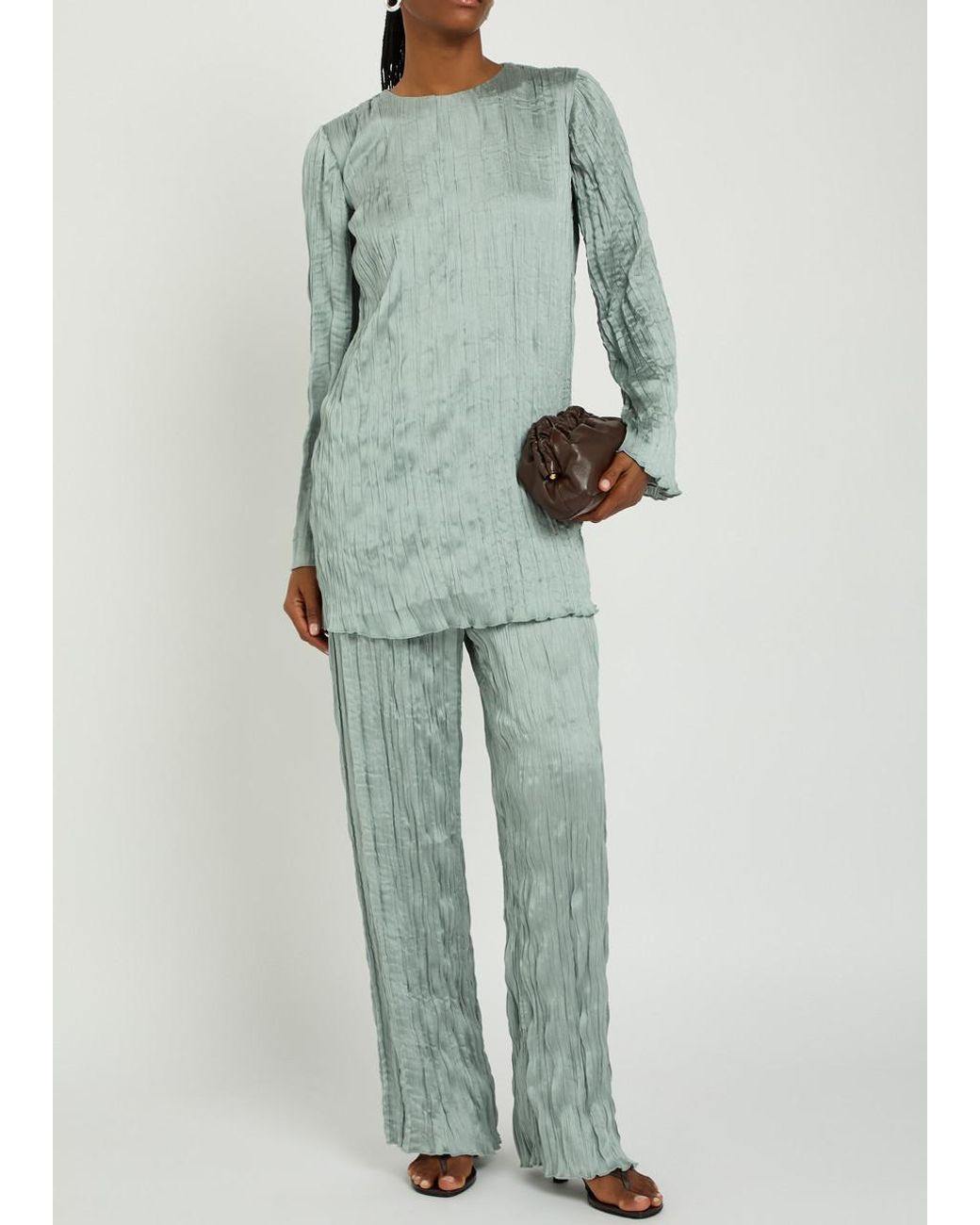 Staud Blue Nami Plissé Trousers