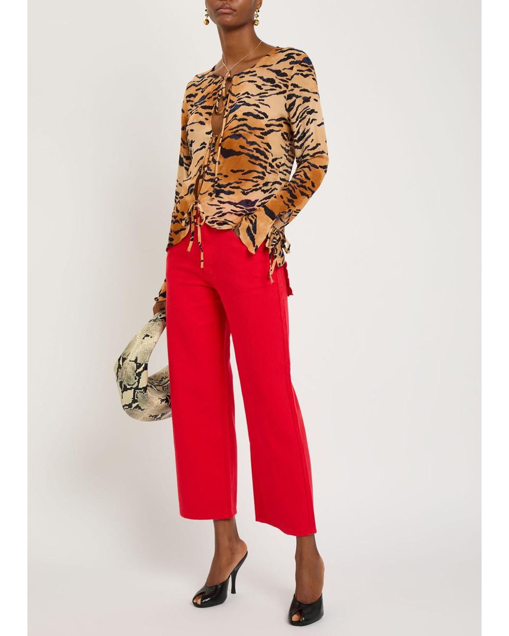 Never Fully Dressed Red Scallop Cropped Wide-Leg Jeans