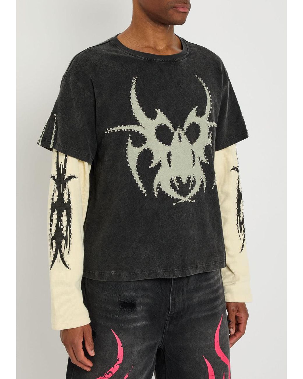 Chew Forever Roach Studded Printed Long Sleeve Cotton T-Shirt in