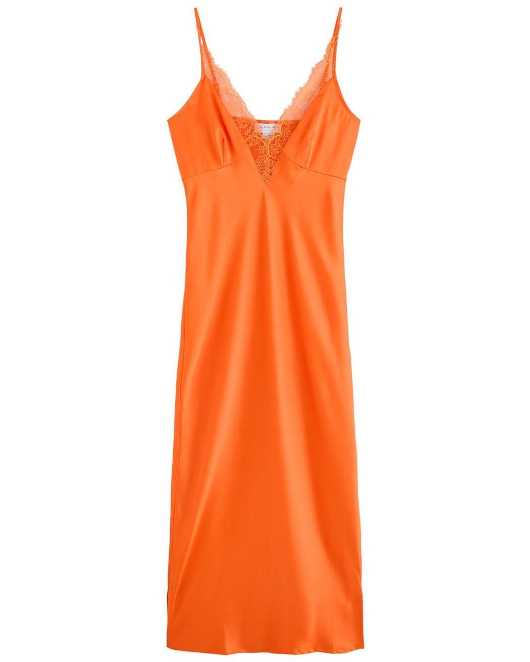 Never Fully Dressed Lily Lace-Trim Satin Midi Dress in Orange | Lyst