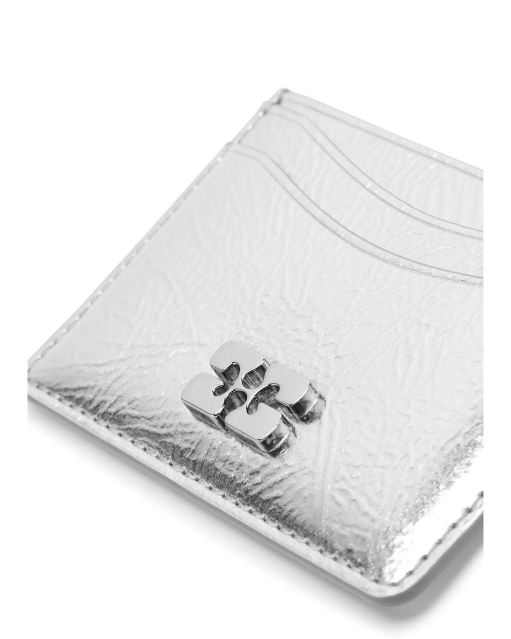 Ganni Gray Bou Metallic Leather Card Holder