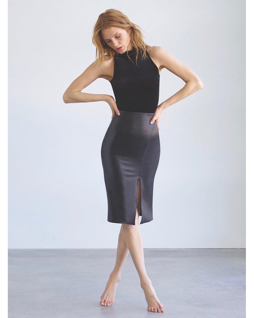 faux leather midi skirt commando
