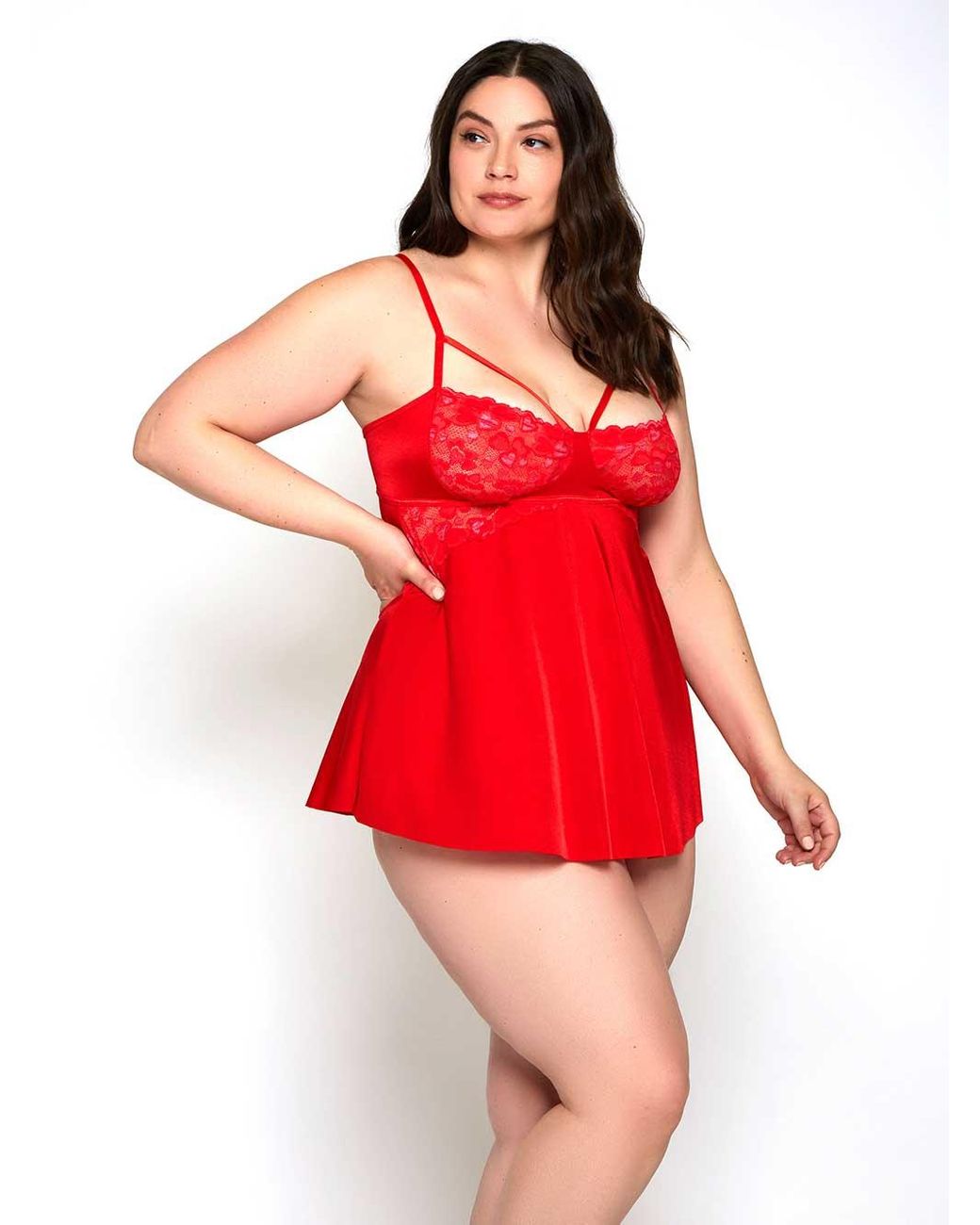 iCollection Womens Plus Size Front and Back Flyaway Babydoll with Cut Out Panty 
