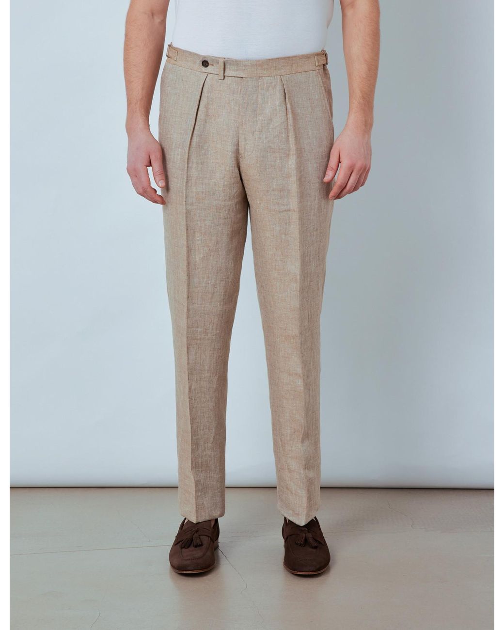 Hawes & Curtis Curtis Beige Linen Pleated Tailored Fit Linen Trousers -  1913 Collection in Natural for Men - Lyst