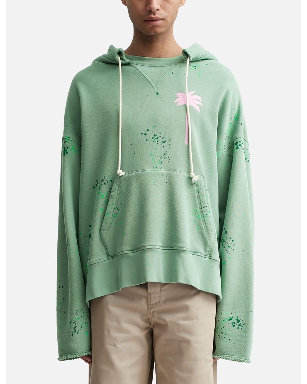 Palm Angels Palm Tree Paint Hoodie in Green for Men | Lyst