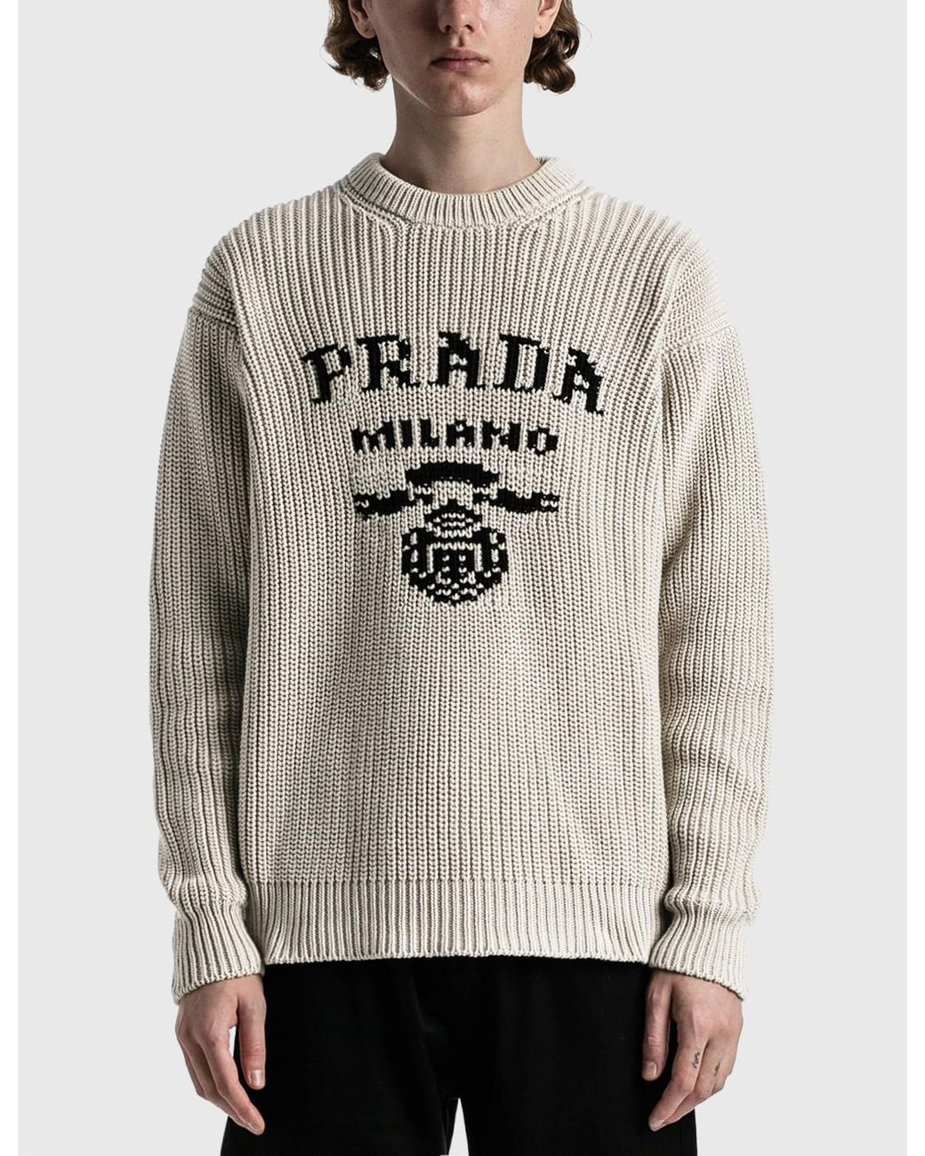 Prada Logo Knit Sweater in Grey for Men | Lyst UK
