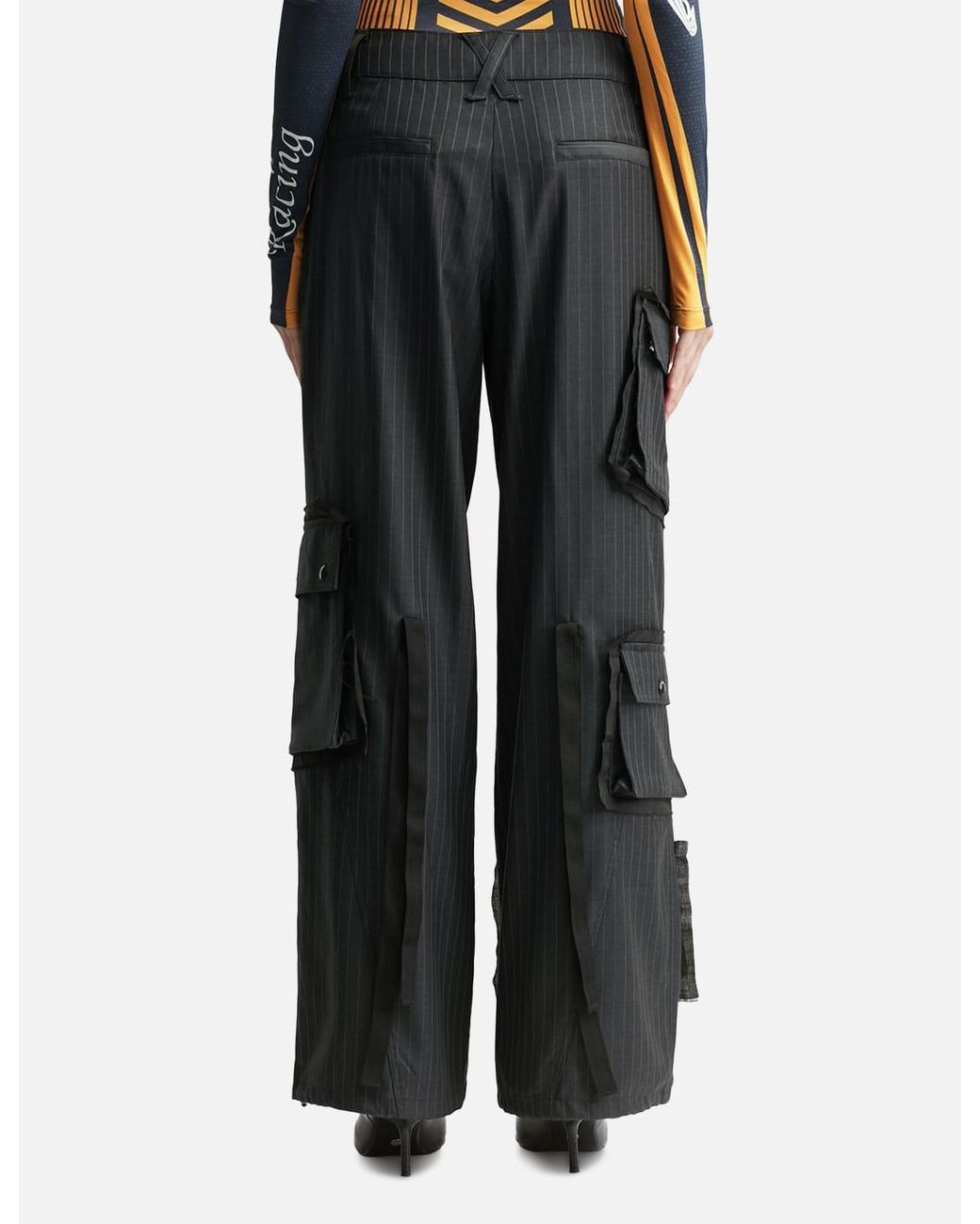 Black Pinstriped High Waist Cargo Trousers  PrettyLittleThing