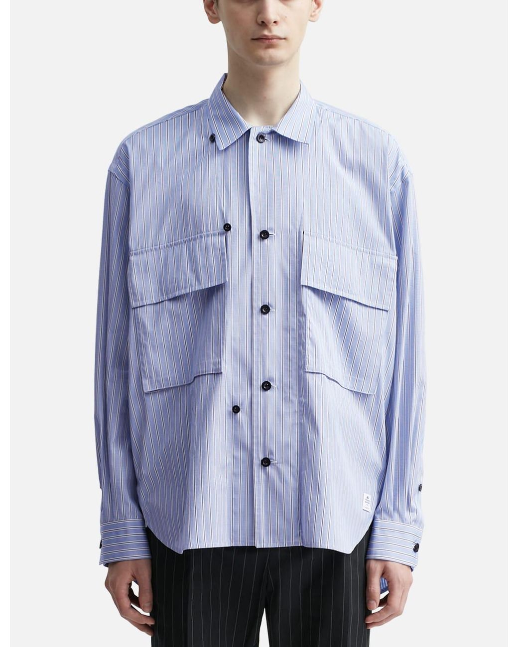 Sacai Thomas Mason Cotton Poplin Long Sleeve Shirt in Blue for Men 