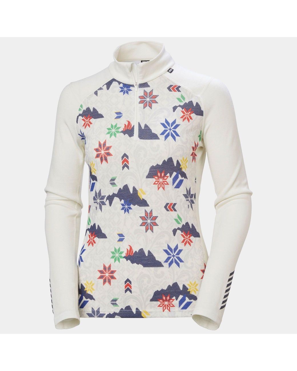 Helly Hansen White Lifa Merino Midweight Graphic 1/2 Zip Base Layer
