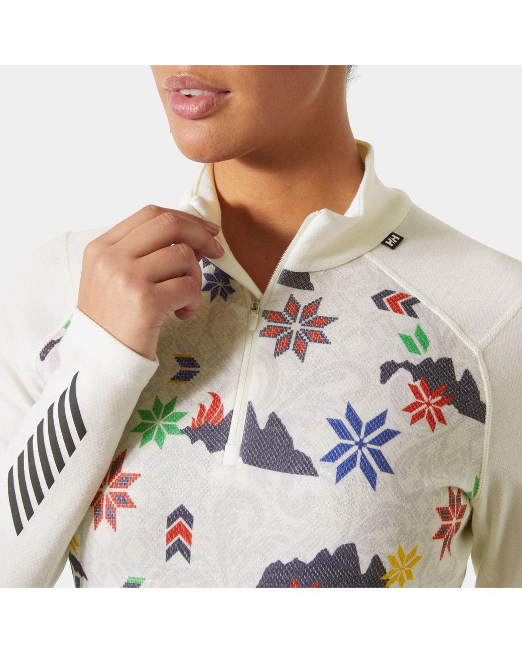 Helly Hansen White Lifa Merino Midweight Graphic 1/2 Zip Base Layer
