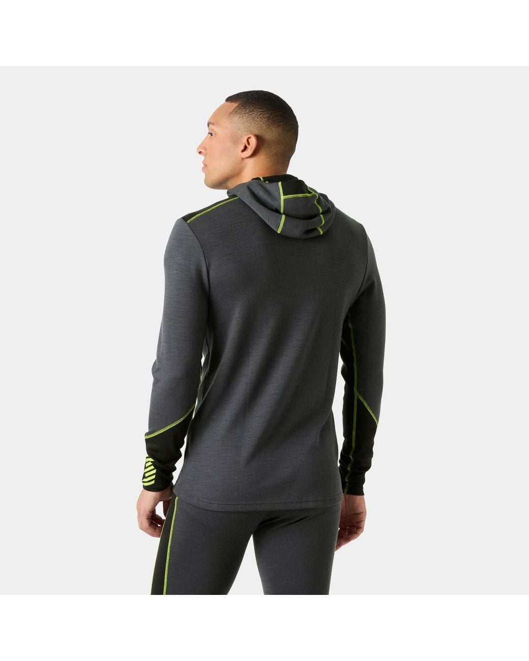 Helly Hansen Black Lifa Merino Midweight 2-In-1 Base Layer Hoodie for men