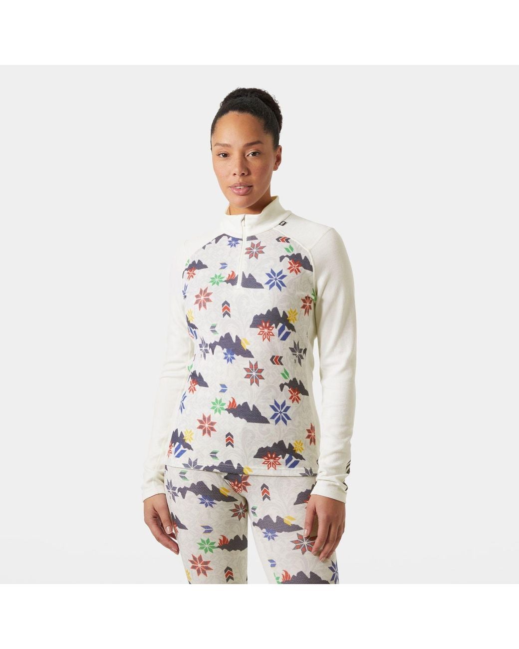 Helly Hansen White Lifa Merino Midweight Graphic 1/2 Zip Base Layer
