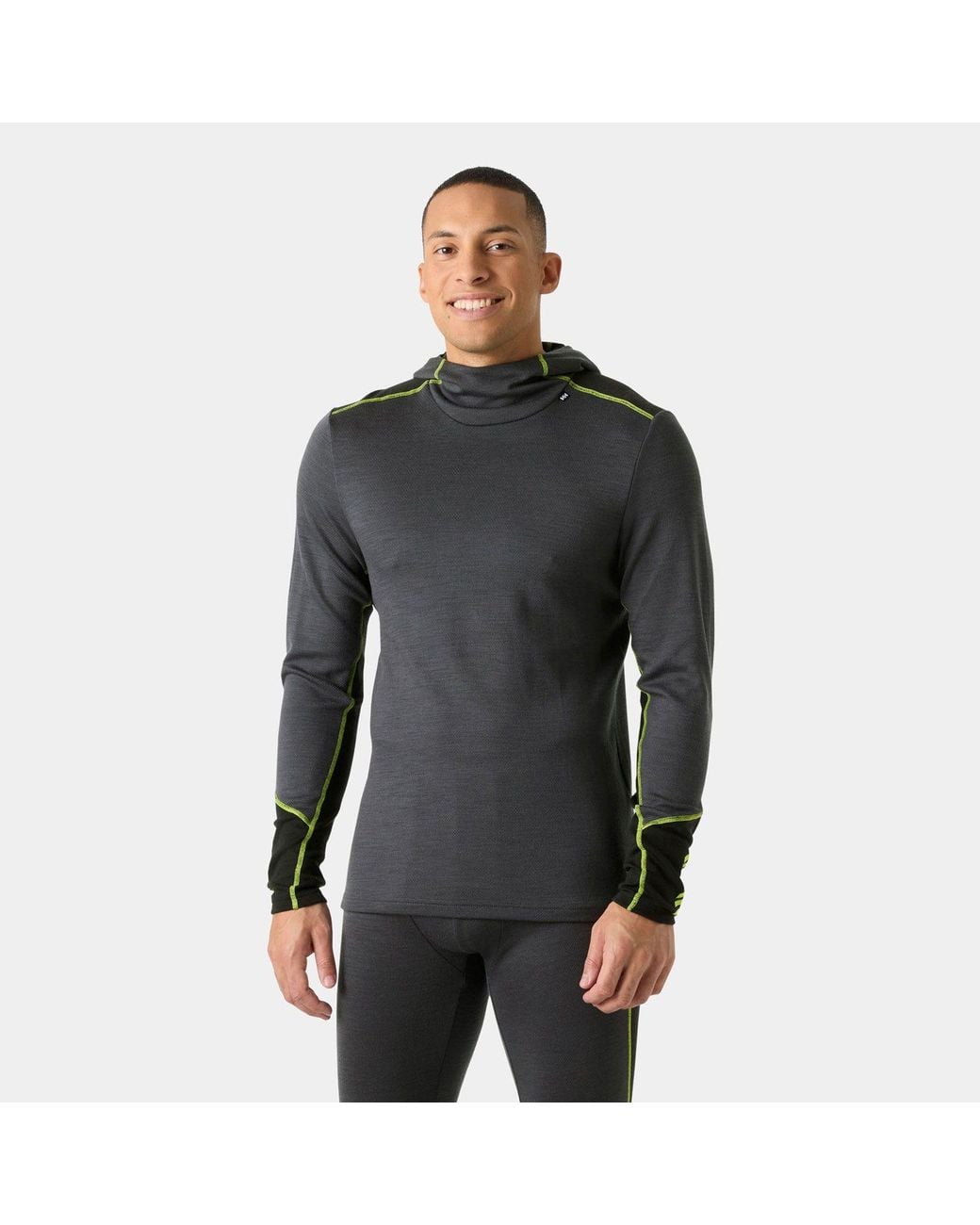 Helly Hansen Black Lifa Merino Midweight 2-In-1 Base Layer Hoodie for men