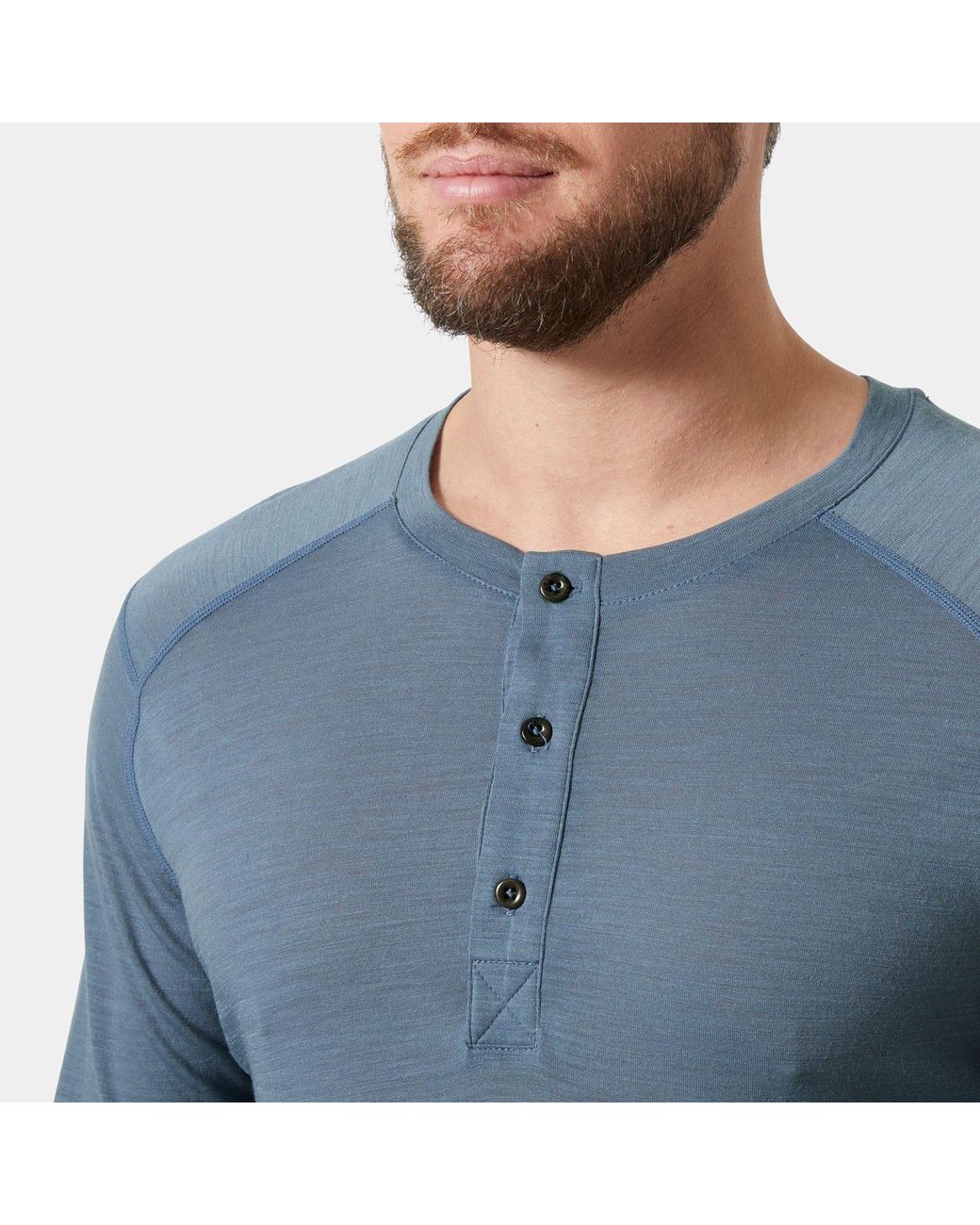 Helly Hansen Blue Durawool Long Sleeve Henley for men