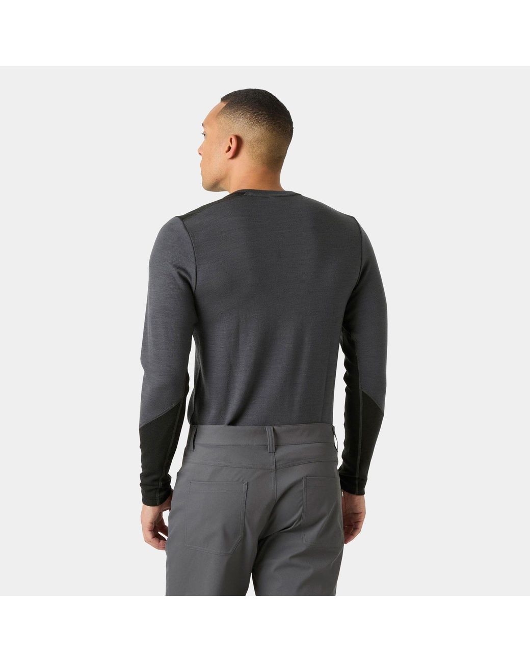Helly Hansen Gray Lifa Merino Midweight Crew Base Layer for men