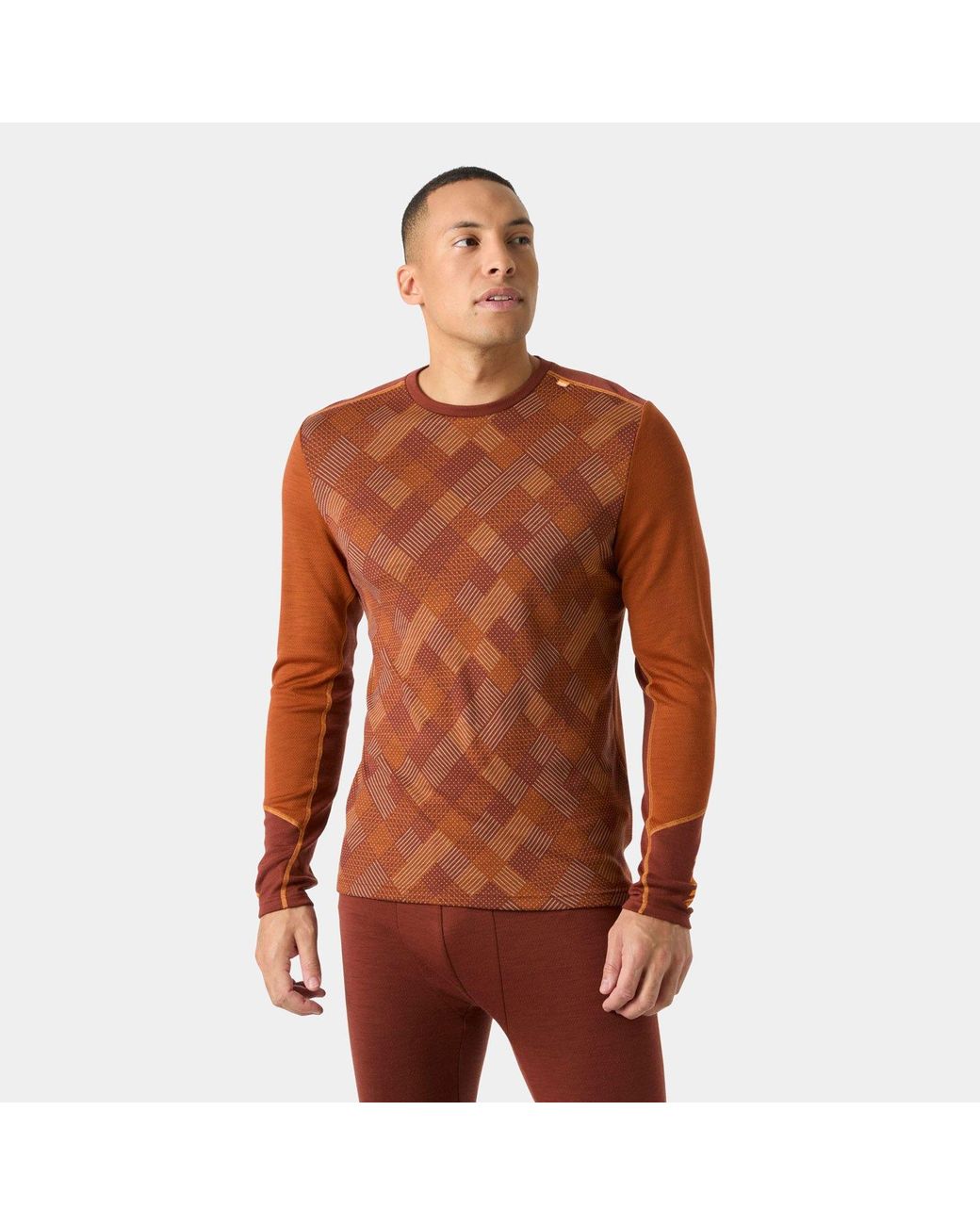 Helly Hansen Brown Lifa Merino Midweight Crew Base Layer for men