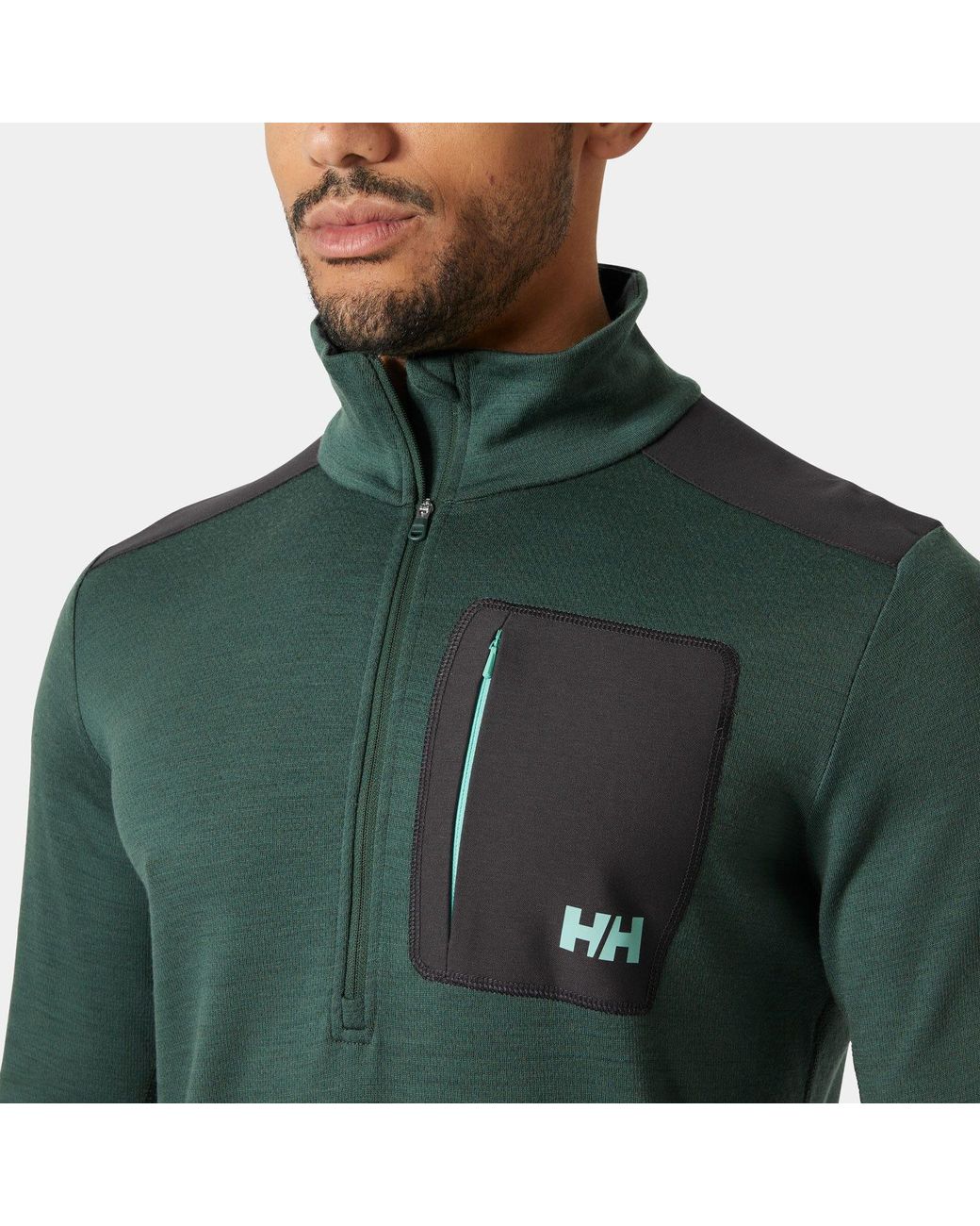 Helly Hansen Green Lifa Merino Wool Midlayer Half Zip for men