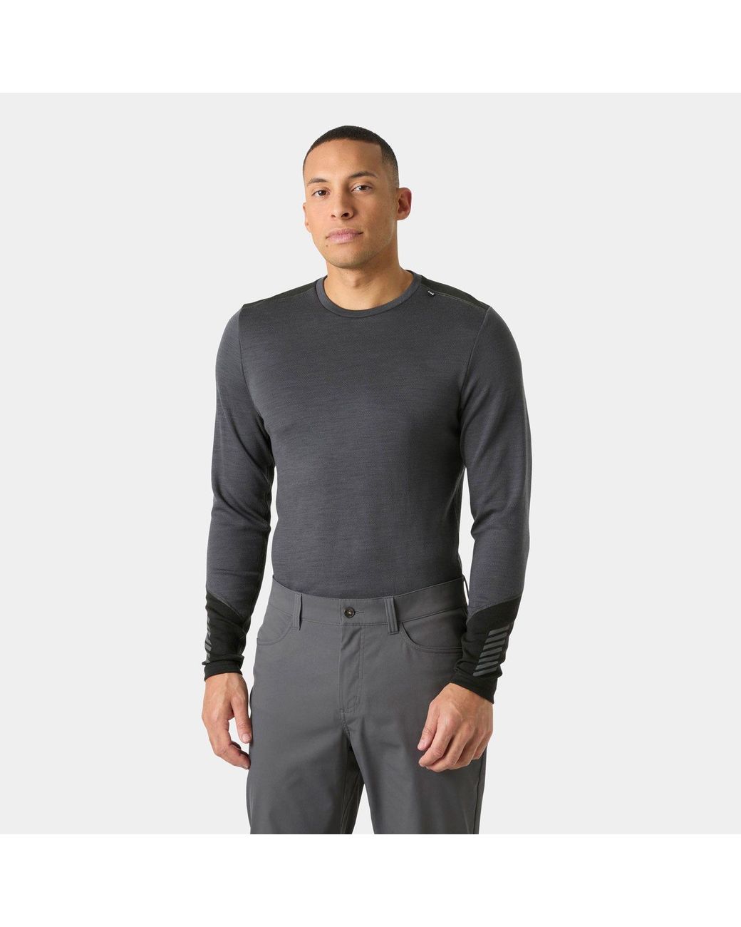 Helly Hansen Gray Lifa Merino Midweight Crew Base Layer for men