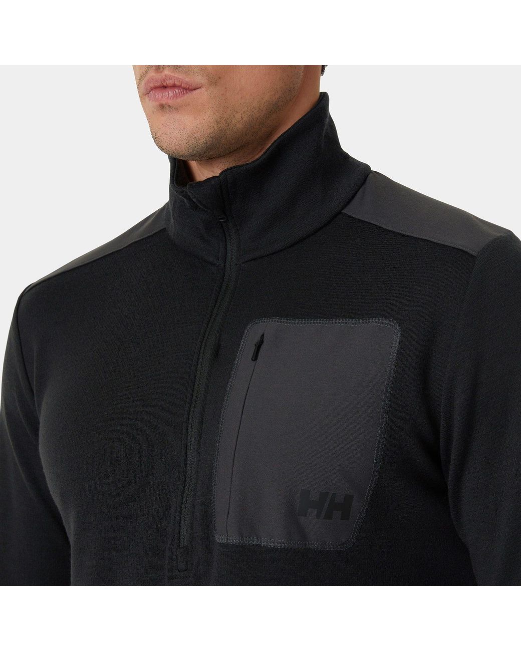 Helly Hansen Black Lifa Merino Wool Midlayer Half Zip for men