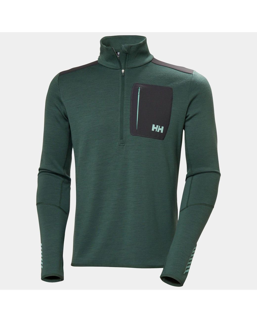 Helly Hansen Green Lifa Merino Wool Midlayer Half Zip for men