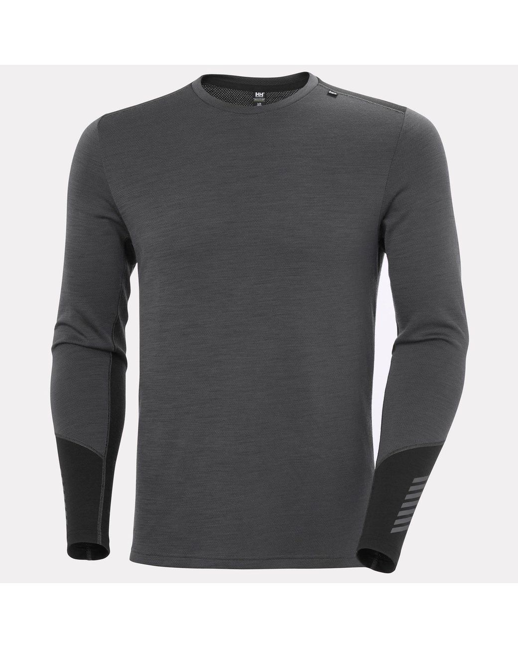 Helly Hansen Gray Lifa Merino Midweight Crew Base Layer for men